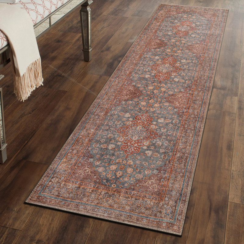 Tapis médaillon bohémien Marin - Lavable à la machine, velours plat avec envers antidérapant, Multi