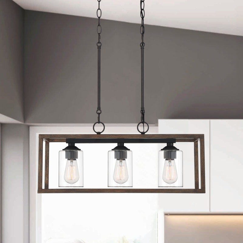 Elutheria 3 - Light Steel Dimmable Kitchen Island Pendant, Weathered Walnut