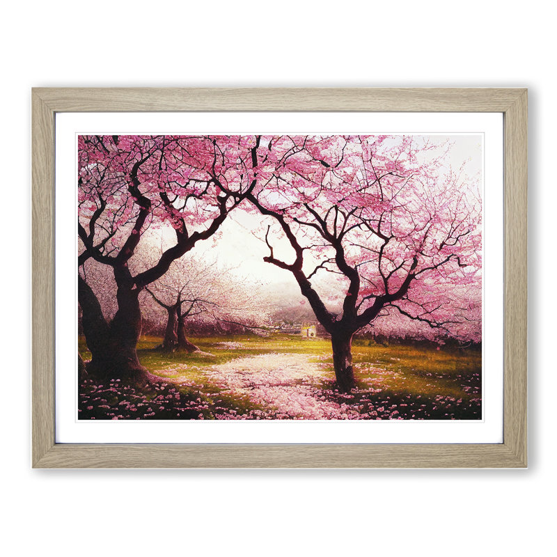 Majestic Cherry Blossom Trees - Single Picture Frame Painting, 46cm H x 64cm W x 2cm D, Oak