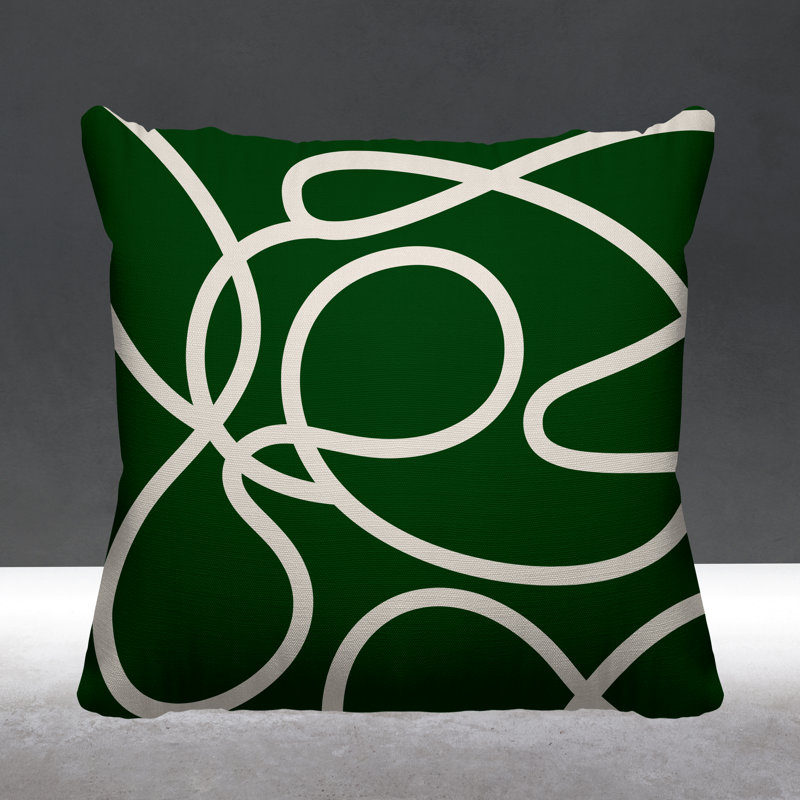 Coussin décoratif intérieur / extérieur Squiggles Abstract, Vert, 15 po x 15 po, Carré