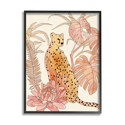 «Rosamund Poised Cheetah Tropical Blush Monstera Fern Forest», art mural sur toile par Annie Warren