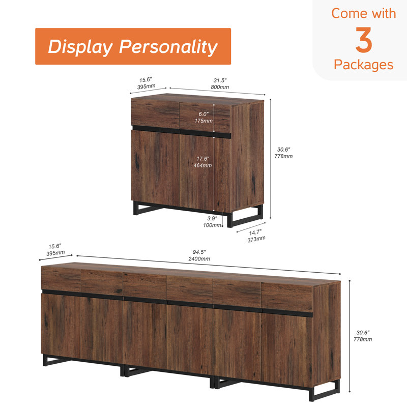 Armoire de rangement moderne 3-en-1 | Tablettes et portes réglables | Buffet Coffee Bar pour le salon et la salle à manger