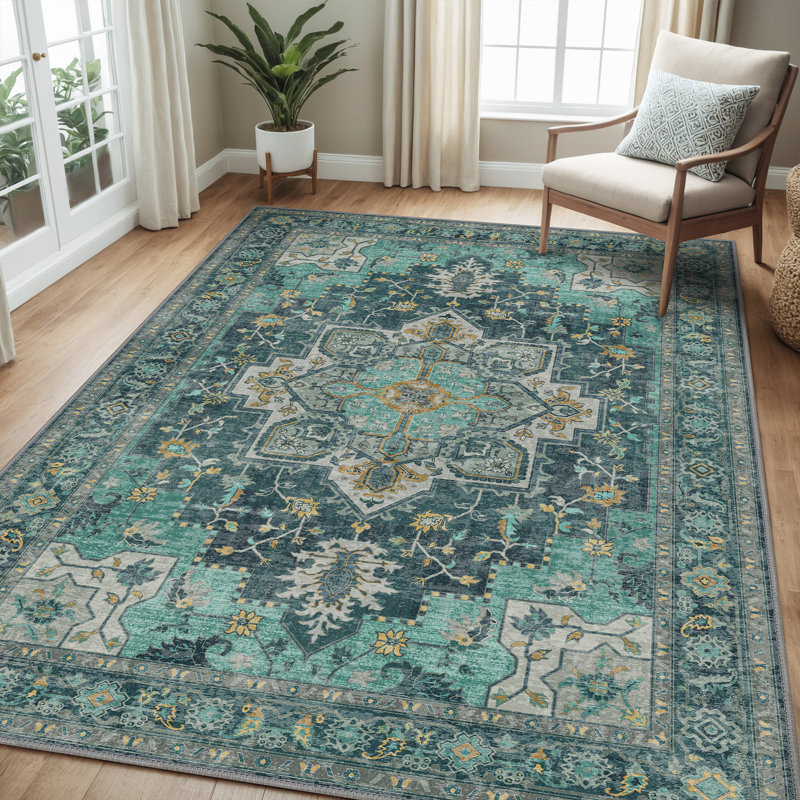 Tapis oriental performance Roehit, Rectangle 5 pi x 7 pi, Vert