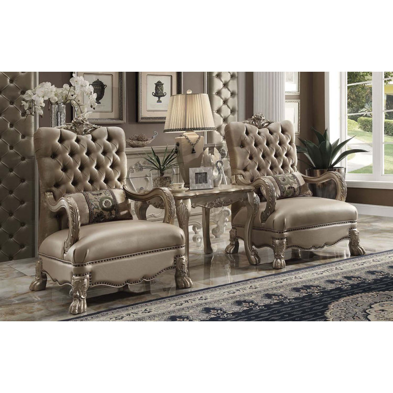 Chaise Dresden avec coussin, velours os et finition patinée dorée, Gris, Gris