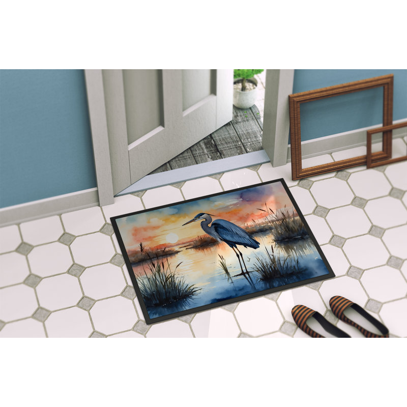 Blue Heron Setting Sun Doormat, 18" W x 27" L