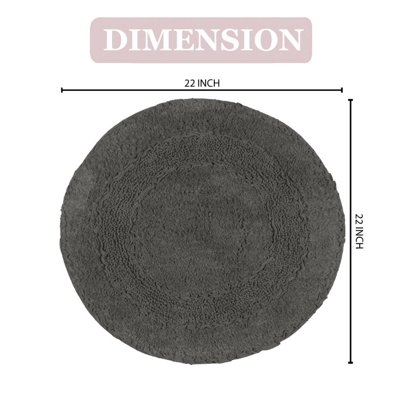 Plush Cotton Round shape bath Rug, Gray, 22"W x 22"L