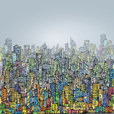 Hand Drawn City Skyline by Dahabian - Wrapped Canvas Print