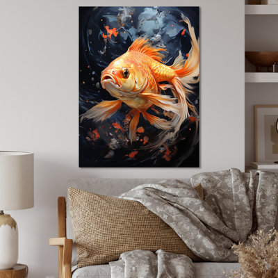Koi Fish Metal Wall Art, Asian Golden Carp Animal Decor - Asian Golden Carp Glowing II