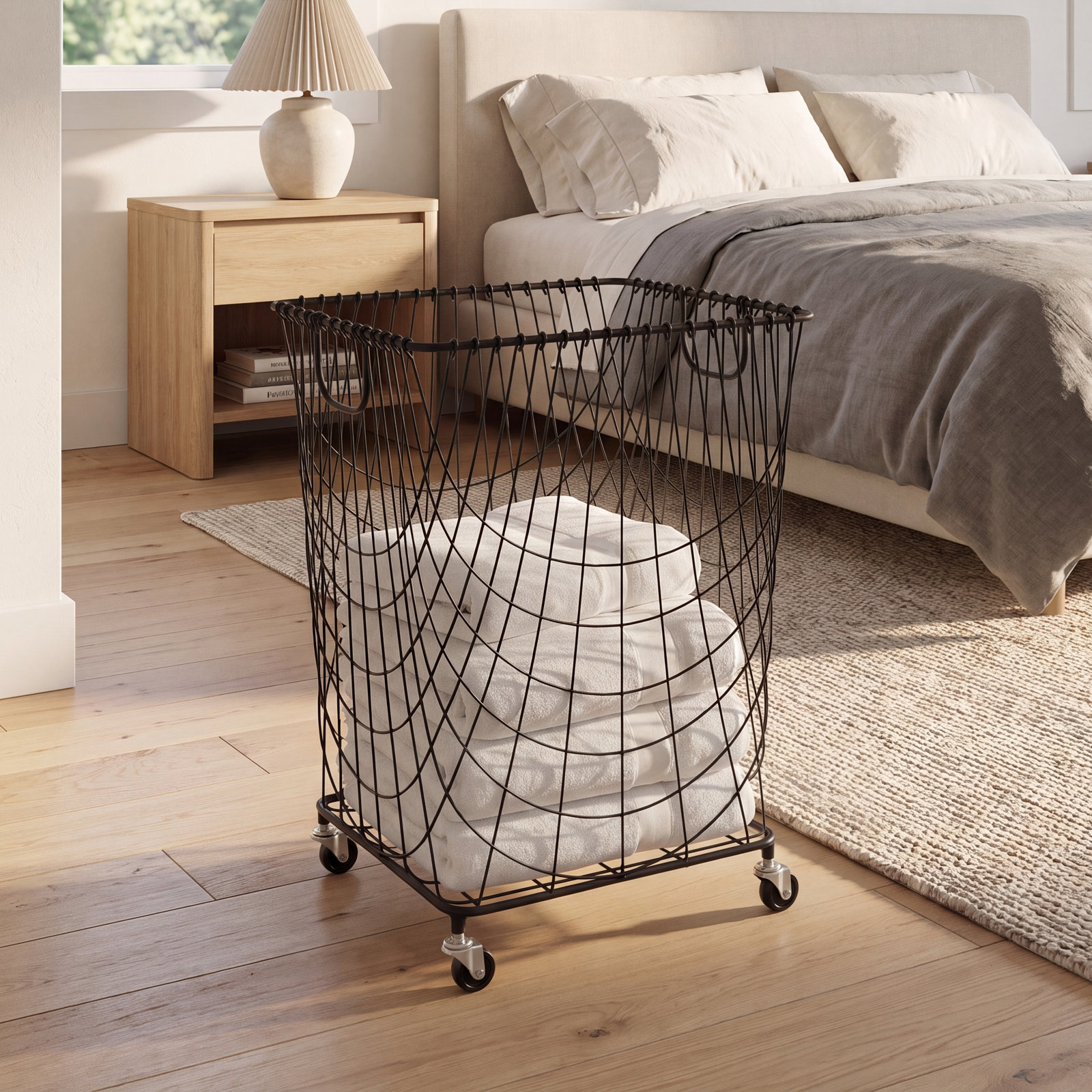Metal Mesh Rolling Laundry Cart, Black, Small ( 24" H x 16" W x 16" D)