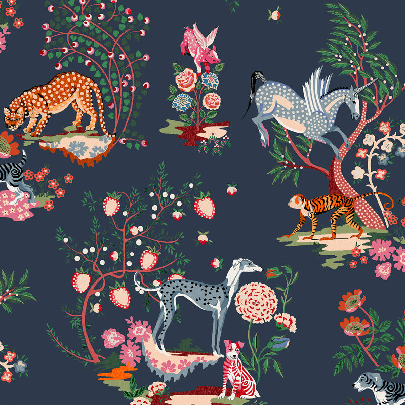 Cath Kidston Painted Kingdom Floral Wallpaper, Blue