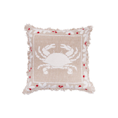 Natural Coast Crab Tufted Fringed Christmas Throw Pillow 18" x 18"