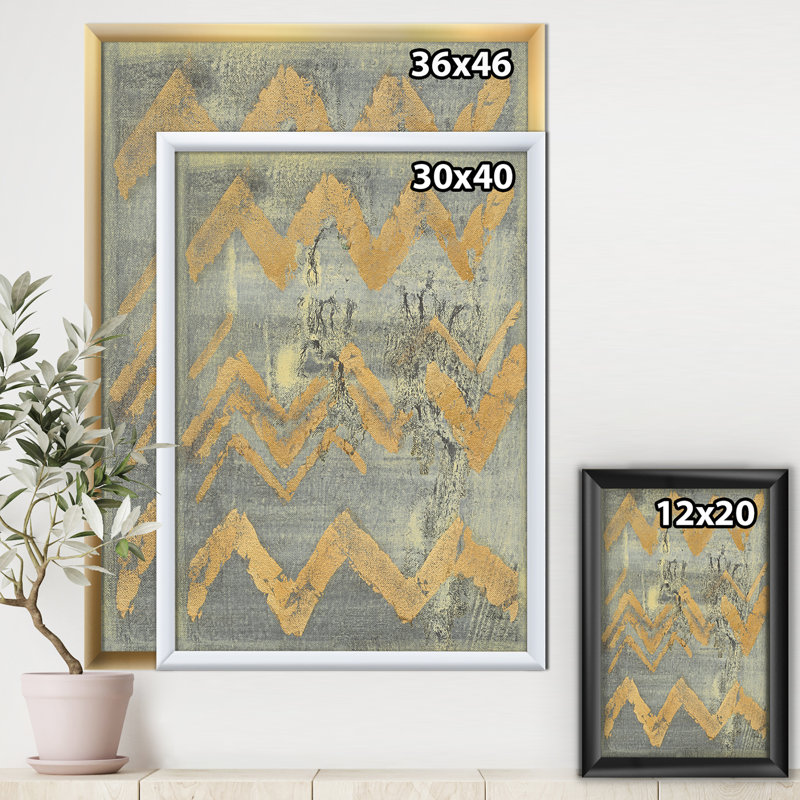 " Glam Metallic Form III ", White Framed, 46" H x 36" W x 1.5" D