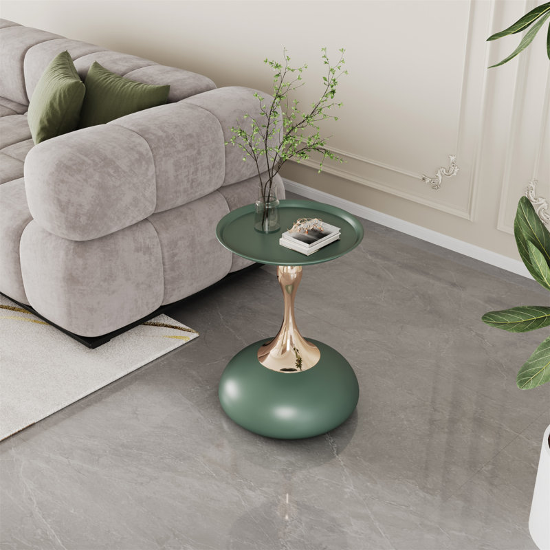 Fiontan Luxury Design Iron End Table, Minimalist Round Side Table For Small Space, Green