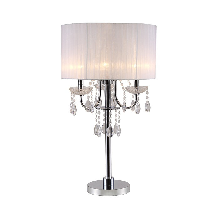 29.5" White and Chrome Crystal-Inspired Touch Table Lamp with 3-Light Socket
