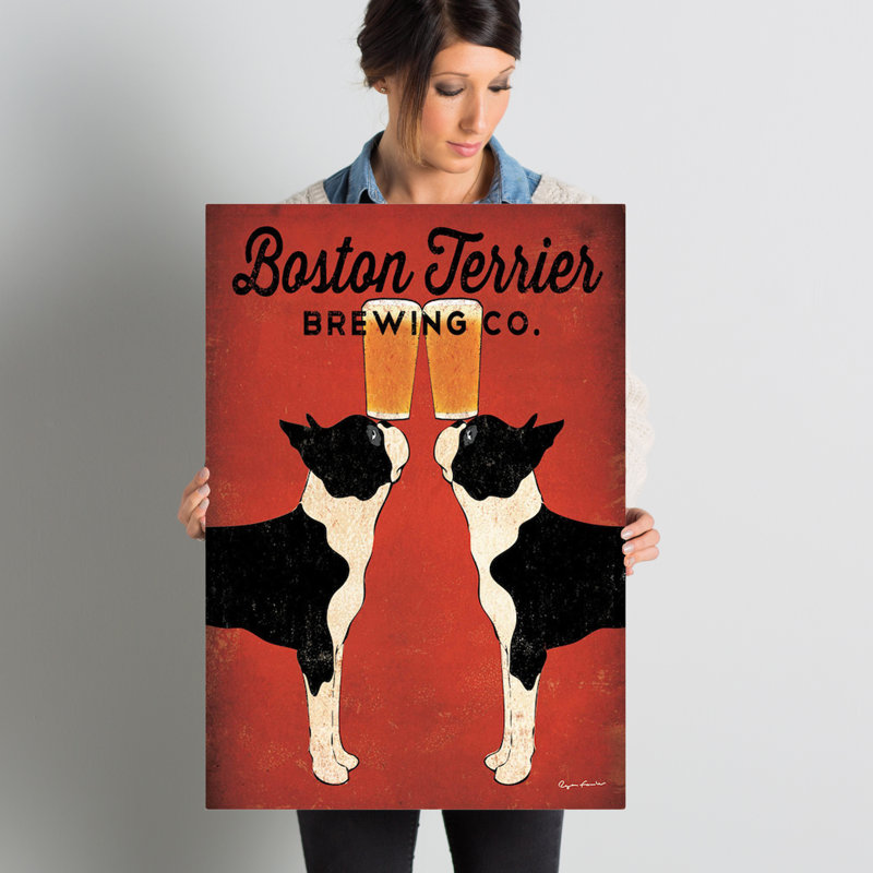 « boston terrier infusement co. »-affiche toile tendue tendue, H 26 po x l 18 po x P 1,5 po