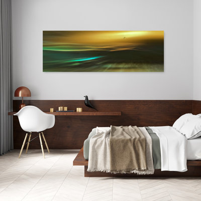 Ethereal Golden Sky Bird Abstract Colorful Dreamy Bird Landscape Nature Wall Art