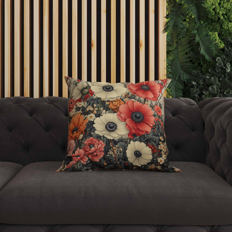Floral Array Indoor/Outdoor Pillow, Square 18", Red/Beige/Orange