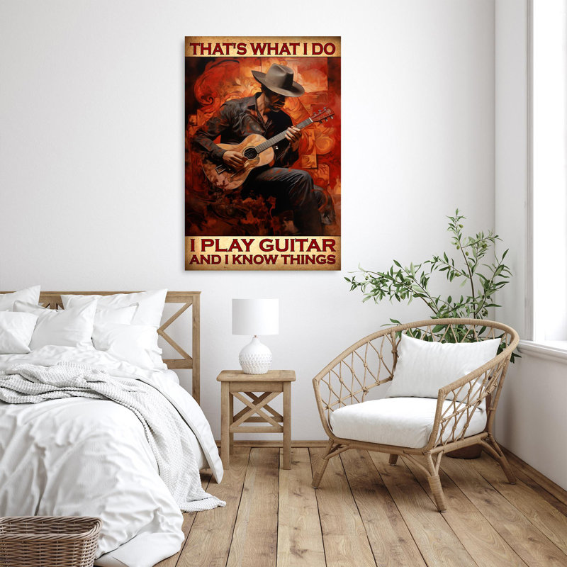 «Man I Play Guitare And I Know Things», reproduction d'art graphique sur toile tendue, H 14 po x l 11 po x P 1,25 po