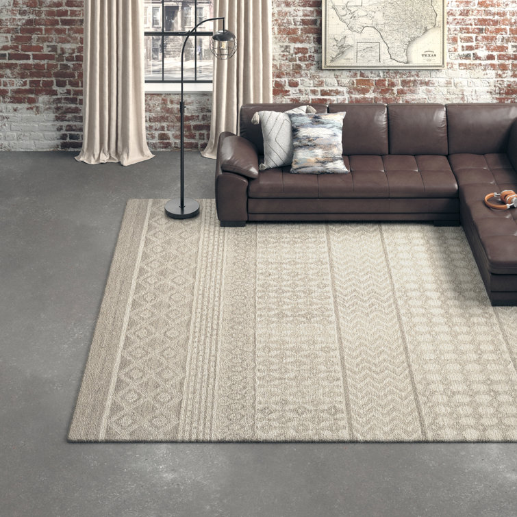 Abdera Geometric Handmade Tufted Wool Gray/Ivory Area Rug