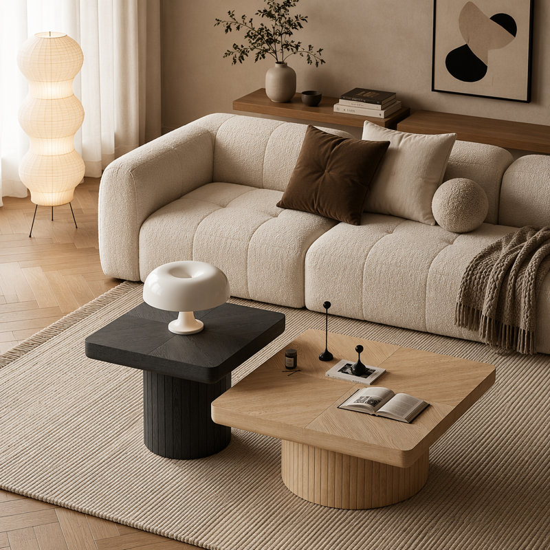 Ensemble de tables basses gigognes en bois, Naturel