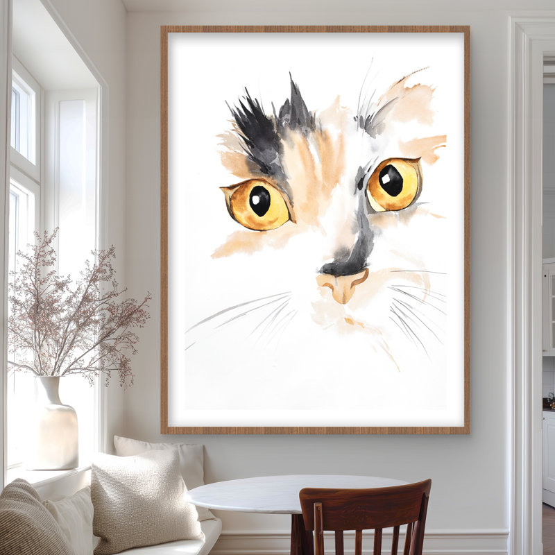 Aquarelle, visage de chat, gros plan - animaux de compagnie orange, impression encadrée