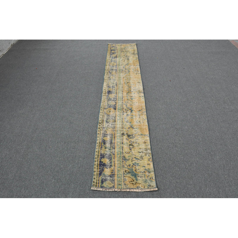 Tapis de couloir Anatolian Tribal Coral: tapis turc Oushak authentique bleu rétro / orange