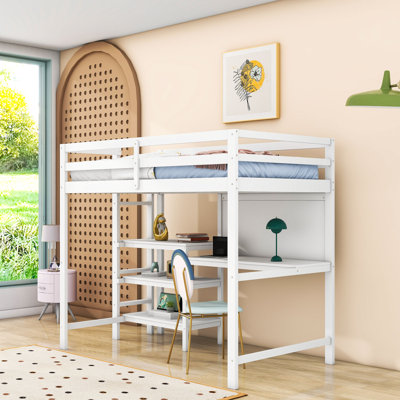 Lit mezzanine simple en bois avec bureau et tablettes Moskowitz Kids
