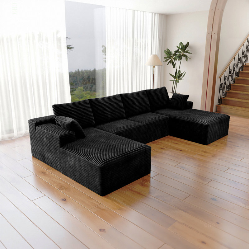 Siège de canapé modulaire 131,9 x 68,9 po, canapé rembourré compressé pour le salon, la chambre à coucher, l’appartement, aucun assemblage requis, combinaison gratuite de 4 PC, tissu en velours côtelé moelleux