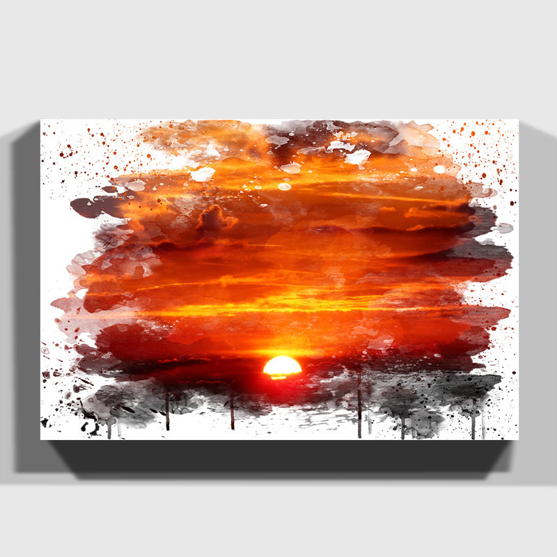 Beautiful Red and Orange Sunset - Wall Art, 50cm H x 76cm W, Wrapped Canvas