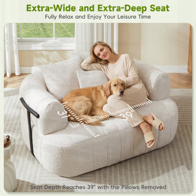 Oversized Boneless Chair Chaise Lounge Indoor with Metal Support, Upholstered Boucle Deep Seat Single Cloud Sofa Chair, Cozy Comfy Sofa Bed for Living Room & Bedroom