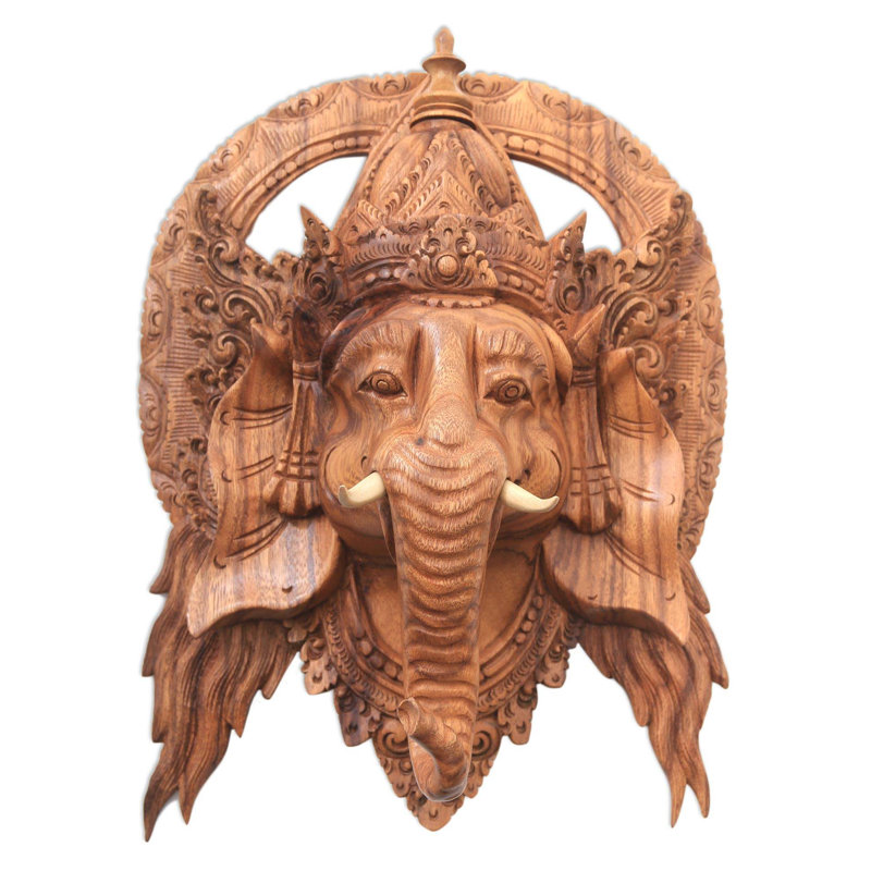Décoration murale masque de bois Ganesha