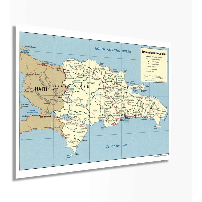 " 2004 Dominican Republic Map Poster ", 24" H x 36" W x 0.1" D
