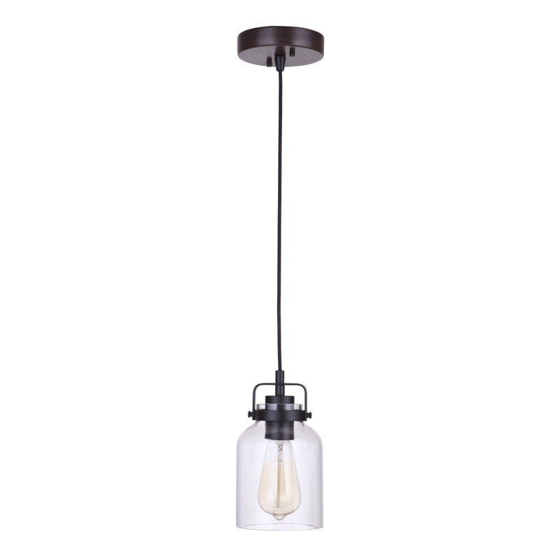 Luminaire suspendu en pot 1 lumière Barreras, Noir mat / tek foncé