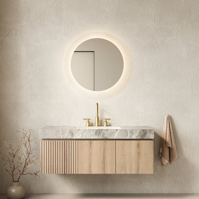 Meuble-lavabo de salle de bain de 122 cm (48 po) avec lavabo en pierre frittée grise et céramique, meuble en contreplaqué, préassemblé, meuble-lavabo suspendu, dessus de style -, lavabo avec 3 trous pré-percés, fini chêne blanc, spacieux