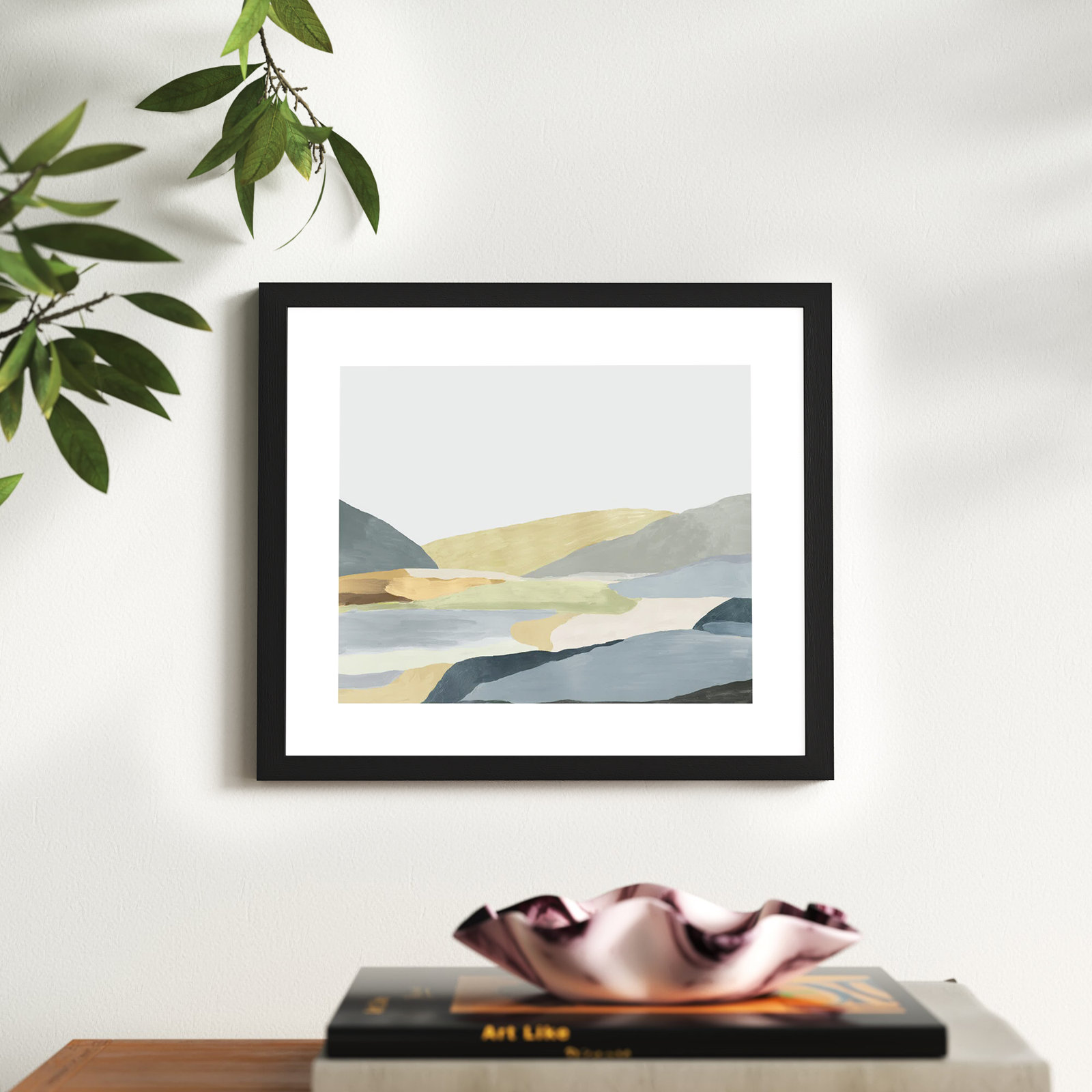 Blair "Warm Hills II" Painting, 13" H x 15" W x 0.75" D, Black Framed Paper