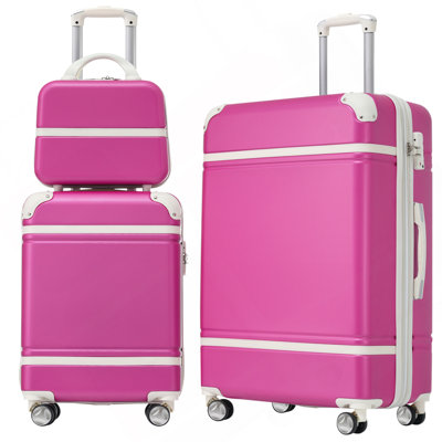 Hardshell Luggage Sets 3 Pieces 20"+24" Luggages And Cosmetic Case Spinner Suitcase With TSA Lock  Lightweight,Pink