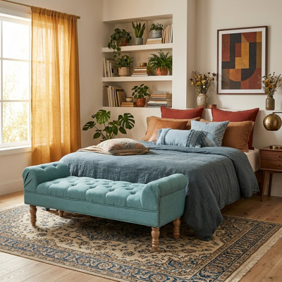 Cotton Blend Upholstered Bench