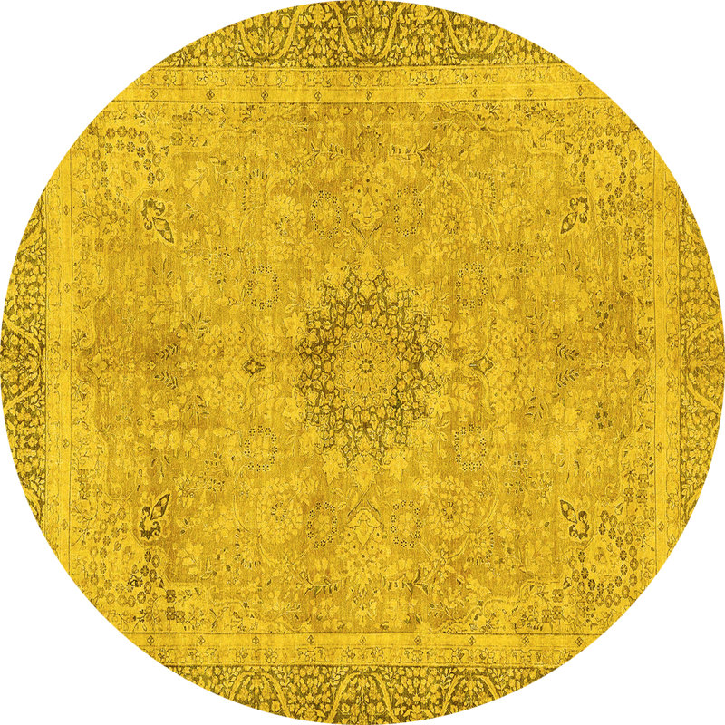 Tapis de couleur unie en laine / polyester tissé à la machine en jaune, Rond 6 pi