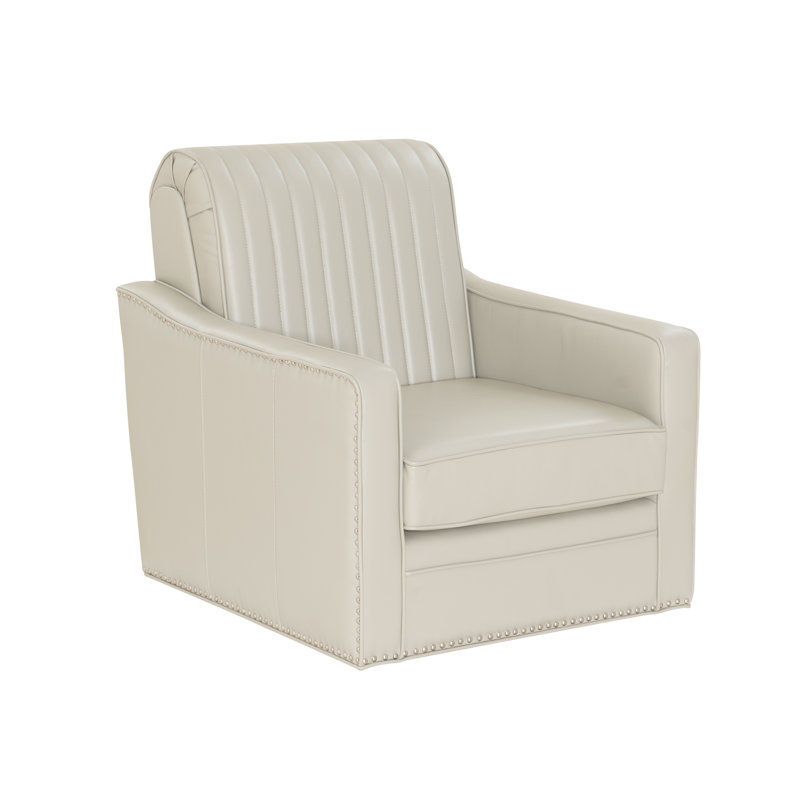 Carter 30'' Wide Faux Leather Swivel Upholstered Armchair, White  Faux leather