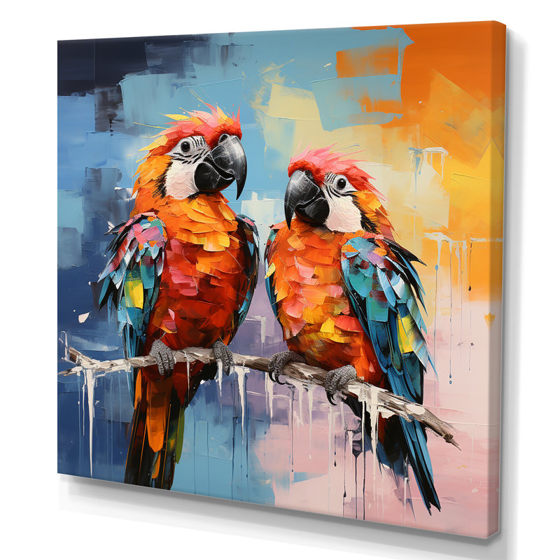 «Vibrant Duets Parrots I» sur toile, H 16 po x l 16 po x P 1 po, Toile tendue