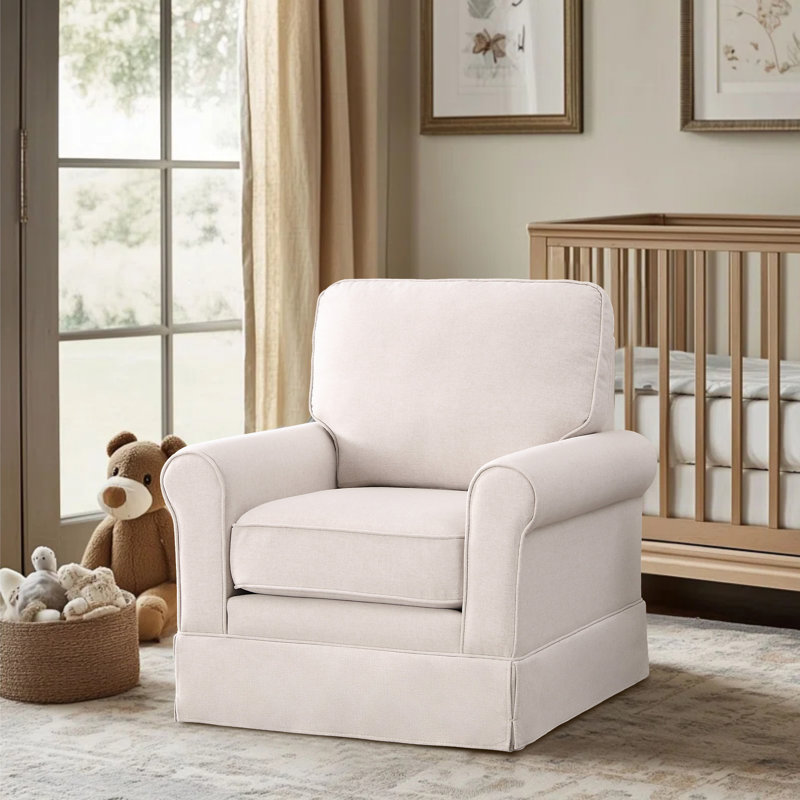 Hedwige 33" W Modern Soft Wide Upholstered Striped Swivel Arm Accent Chair, Beige Performance Linen