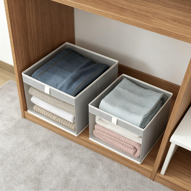 Linen Closet Organizers and Storage, 2 Pack Foldable Storage Bins with Mesh Window, Closet Organization Baskets for Clothes Towels and Toys, 10.75 x 10.75 x 7.5 Inches