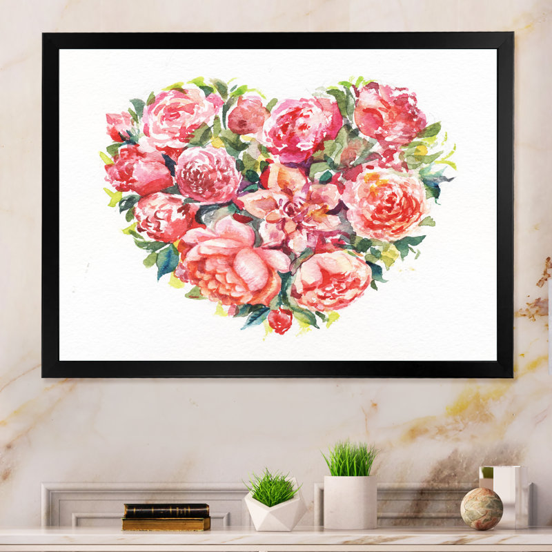 «Bouquet of Roses at Valentines», reproduction d'art sur toile, H 16 po x l 32 po x P 1 po, Cadre photo noir