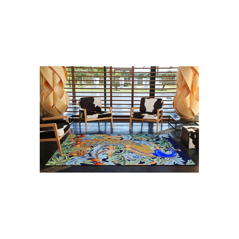 Tapis décoratif et tissé avec motifs de feuilles et d'oiseaux, Rectangle 2 pi 4 po x 4 pi