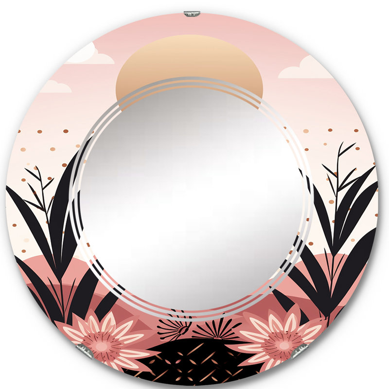 Bougain - Miroir mural rond moderne, 24 po x 24 po