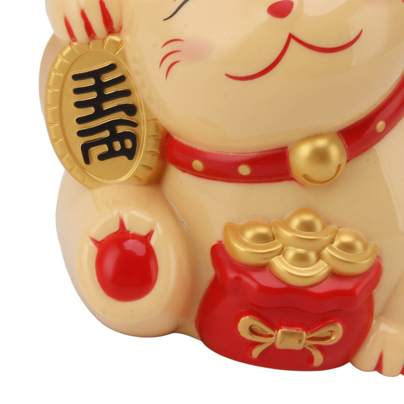 Ornements décoratifs en plastique mignons pour chat 5,5 pouces avec bras ondulé Fortune Cat MLY11020-2 - jaune
