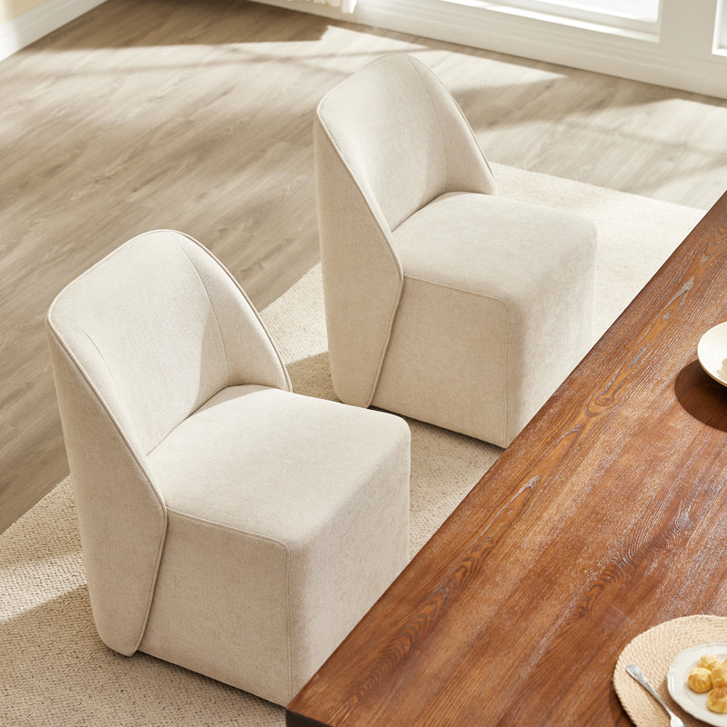 Fully Upholstered Dining Chair with Casters, Linen