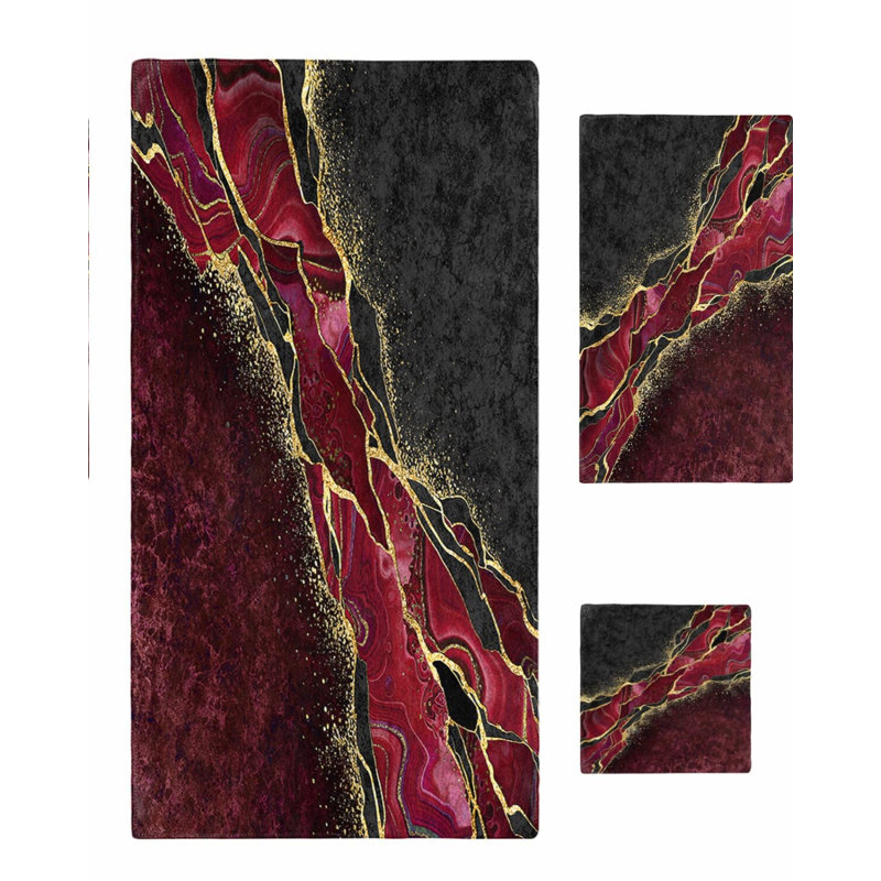 LuxMarble Quick-Dry Gradient Towels - Premium Red Bath Set for Beach, Kitchen, Gym, and Yoga