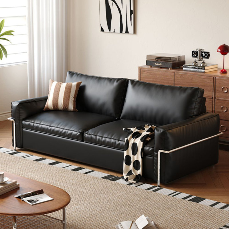 Canapé-lit standard en similicuir noir et acier au carbone, H 34,65 po x l 73,23 po x P 34,65 po 