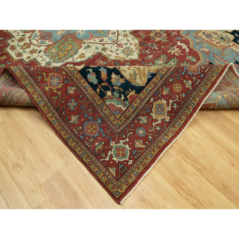 Tapis rouge en laine noué à la main 10 po x 10 pi Picante Heris 23D02B8AF654438EBCE604931F5D59A0
